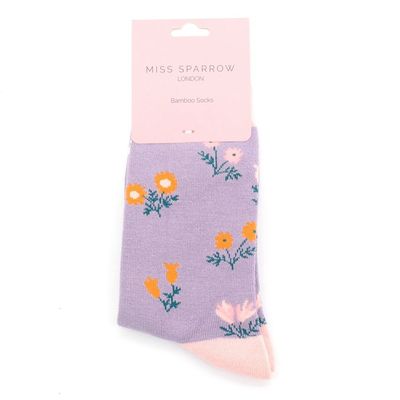 MISS SPARROW Floral Lilac Bamboo Socks 4 to 7