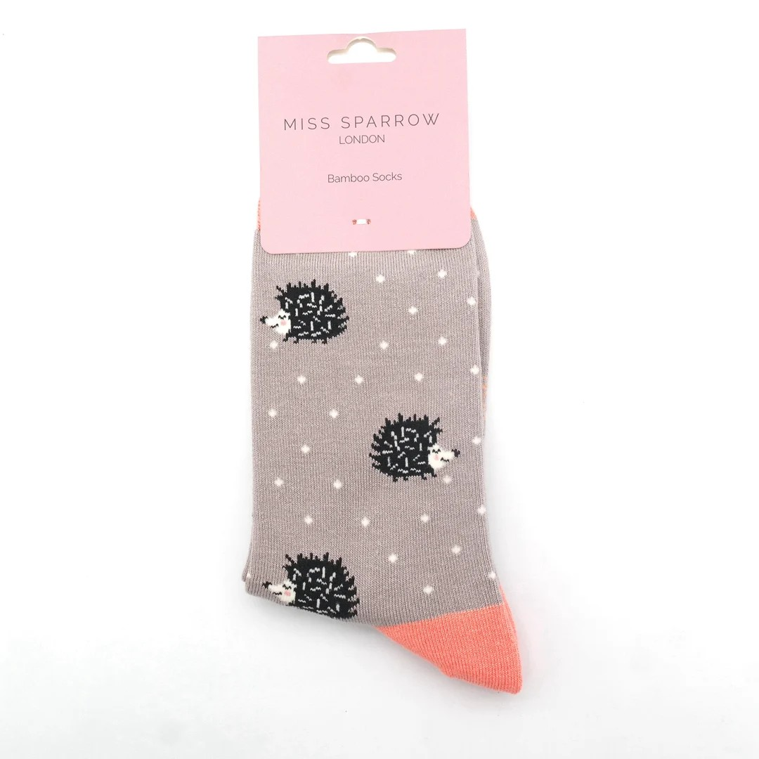 MISS SPARROW Sleepy Hedgehog Socks  Grey Soft Bamboo Blend