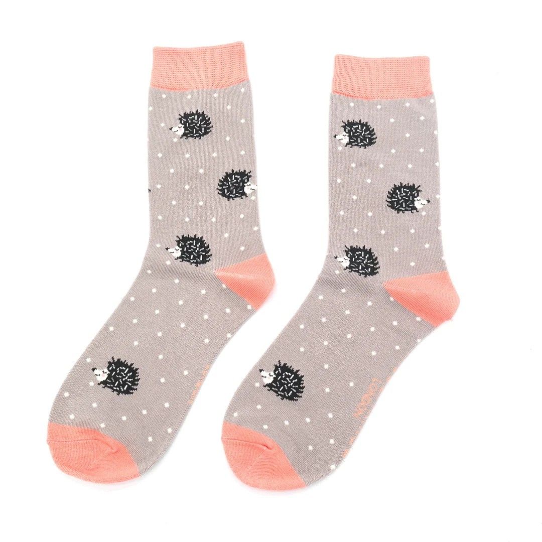 MISS SPARROW Sleepy Hedgehog Socks  Grey Soft Bamboo Blend