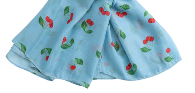 Pure Fashions Cherry Scarf Pale Blue Soft Lightweight Polyester