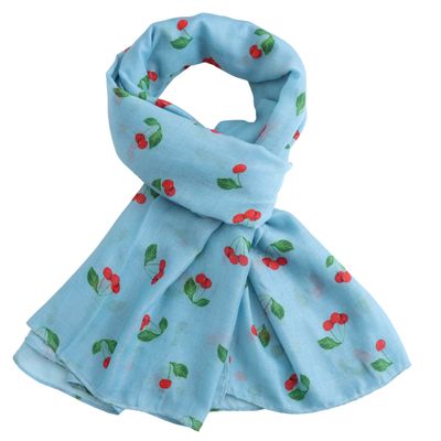 Pure Fashions Cherry Scarf Pale Blue   Soft Lightweight Polyester