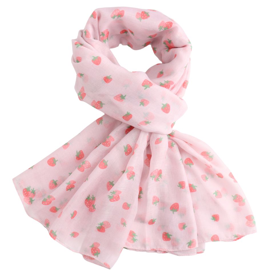 Pure Fashions Mini Strawberries Scarf Pale Pink   Soft Lightweight Polyester