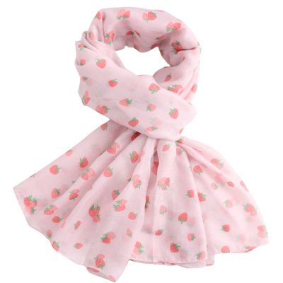 Pure Fashions Mini Strawberries Scarf Pale Pink   Soft Lightweight Polyester