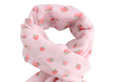 Pure Fashions Mini Strawberries Scarf Pale Pink Soft Lightweight Polyester