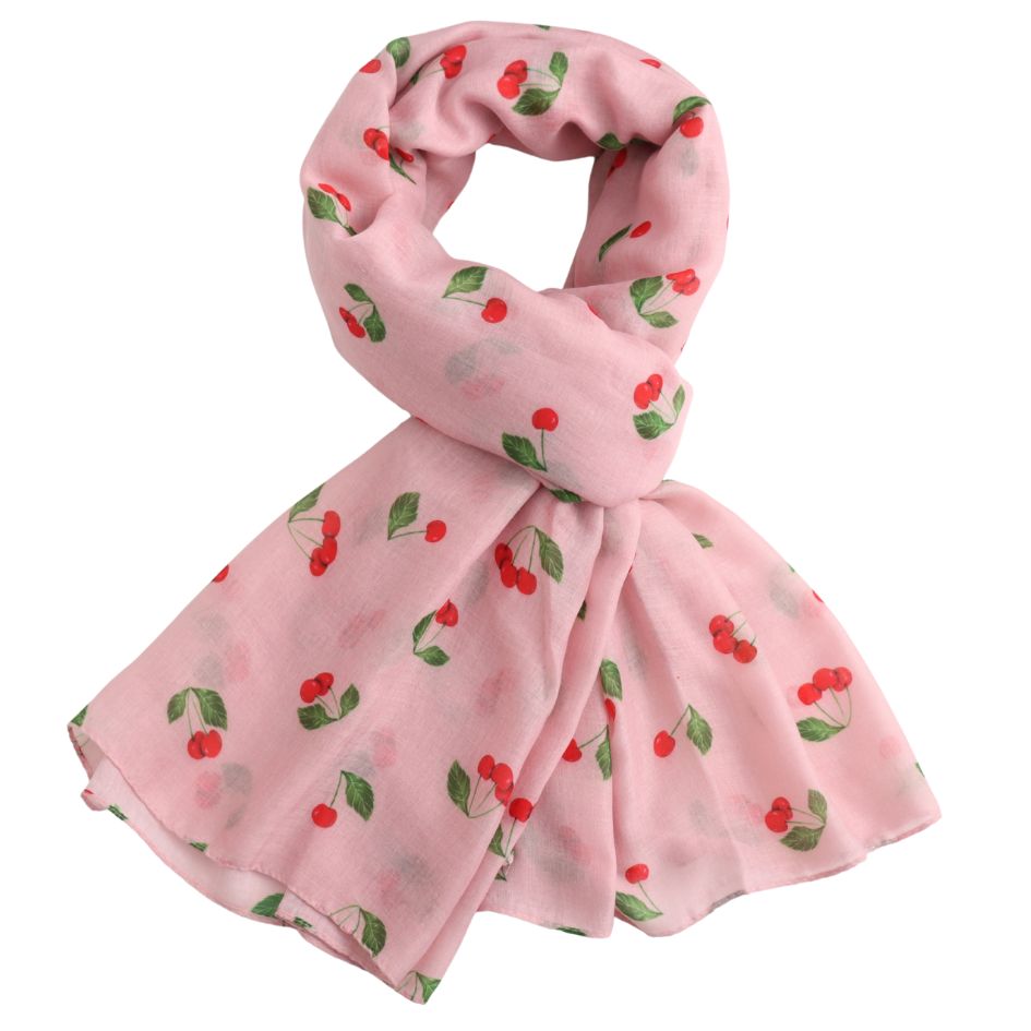 Pure Fashions Pink  Cherry Scarf Soft Lightweight Polyester