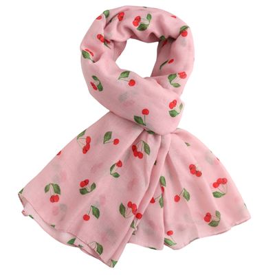 Pure Fashions Pink  Cherry Scarf Soft Lightweight Polyester