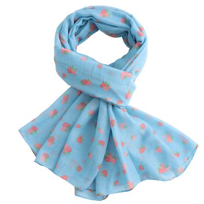 Pure Fashions Mini Strawberries Scarf Pale Blue  Soft Lightweight Polyester
