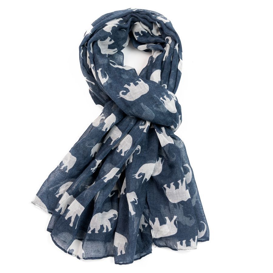Pure Fashions Navy Elephant Scarf Soft Lightweight Polyester