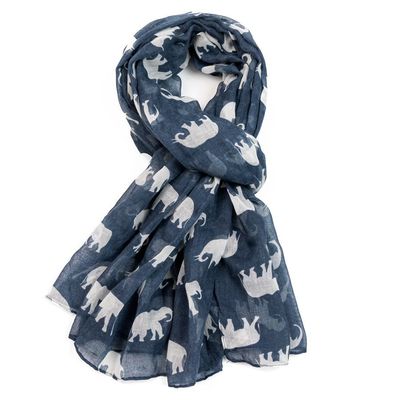 Pure Fashions Navy Elephant Scarf Soft Lightweight Polyester