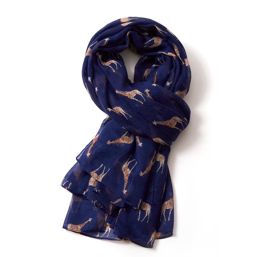 Pure Fashions Navy Giraffe Scarf Soft Lightweight Polyester