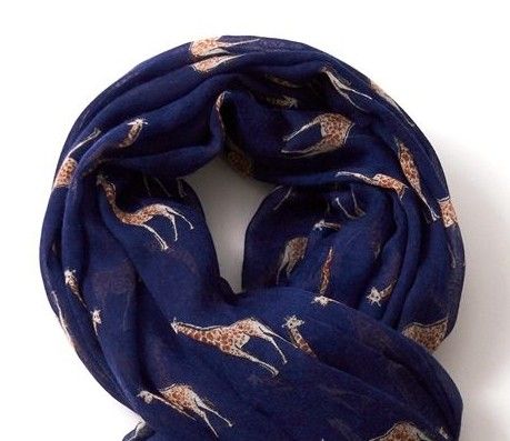 Pure Fashions Navy Giraffe Scarf Soft Lightweight Polyester