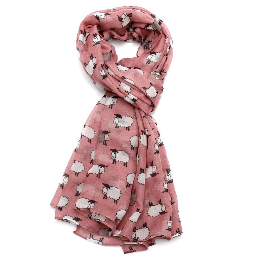Pure Fashions Fluffy Sheep Herd Pink Scarf Lightweight