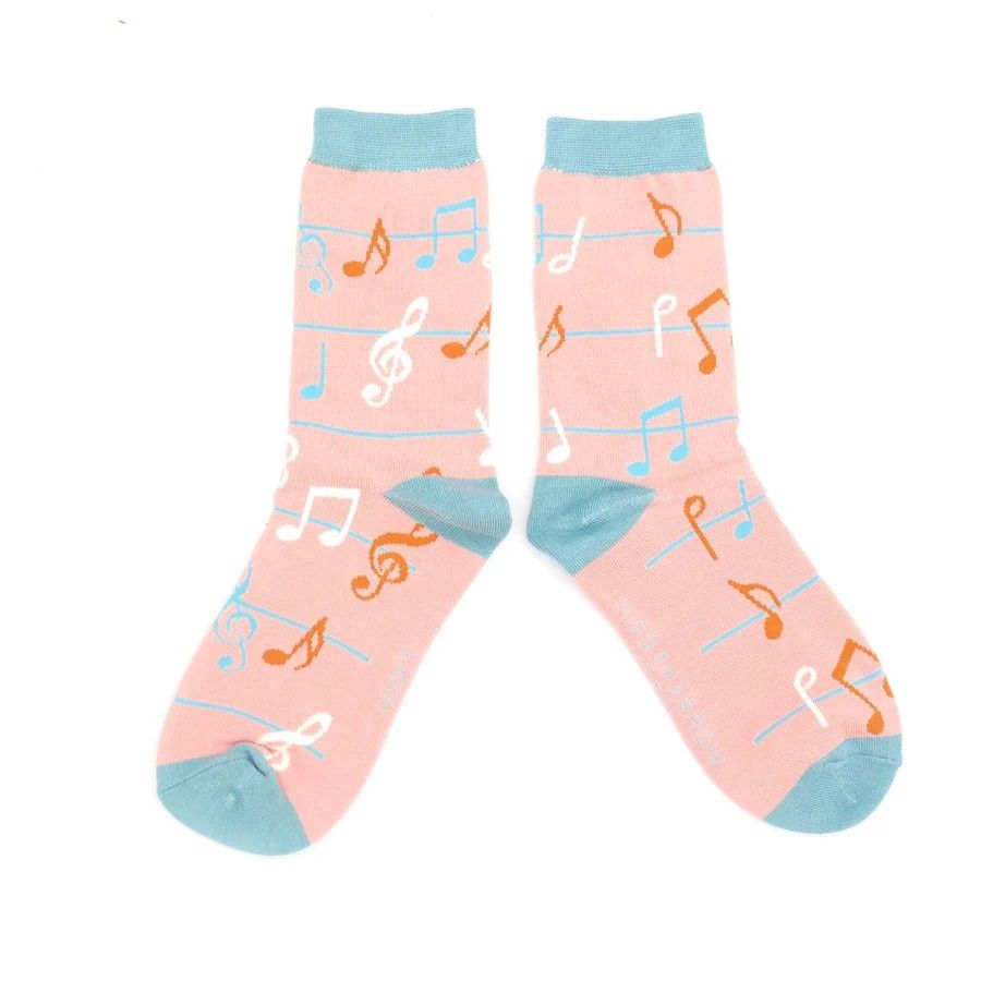 Music Notes Socks Dusky Pink 4 to 7 Bamboo Blend