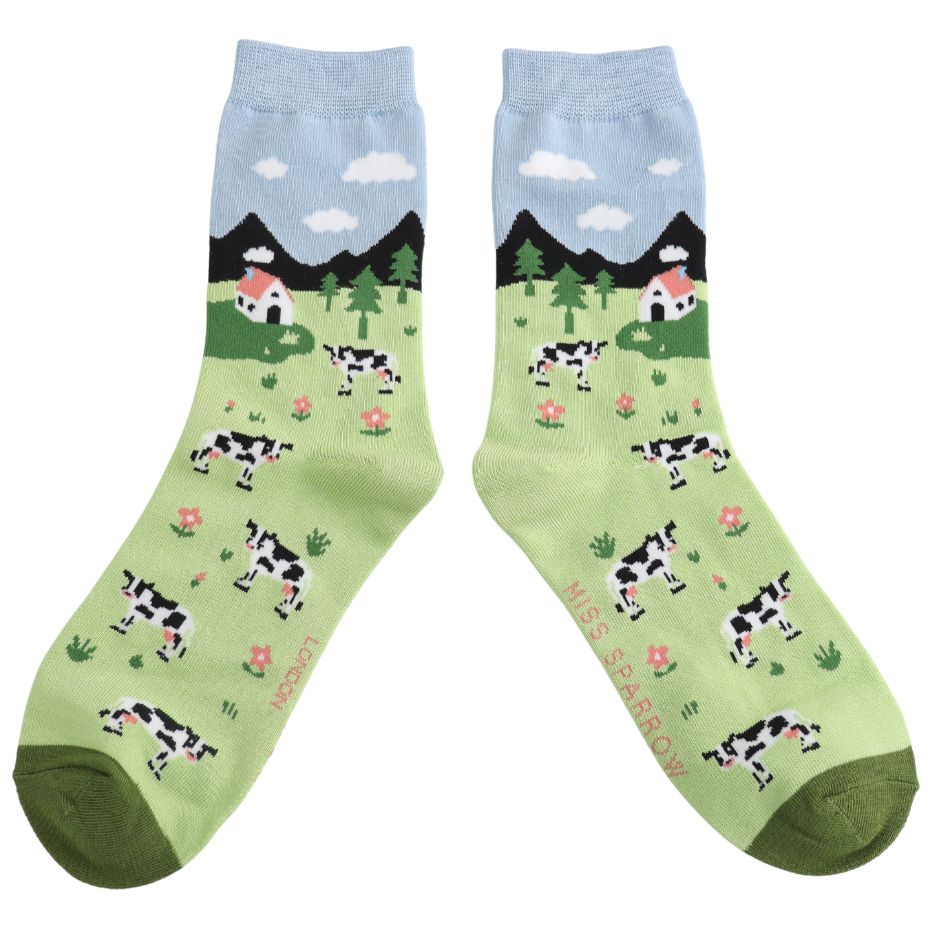MISS SPARROW Cows In The Field Socks Bamboo Blend MISS SPARROW Cows In The Field Socks Bamboo Blend