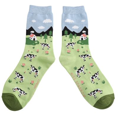 MISS SPARROW Cows In The Field Socks Bamboo Blend MISS SPARROW Cows In The Field Socks Bamboo Blend