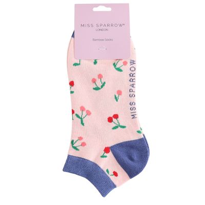 Miss Sparrow Cherries Trainer Socks Pink