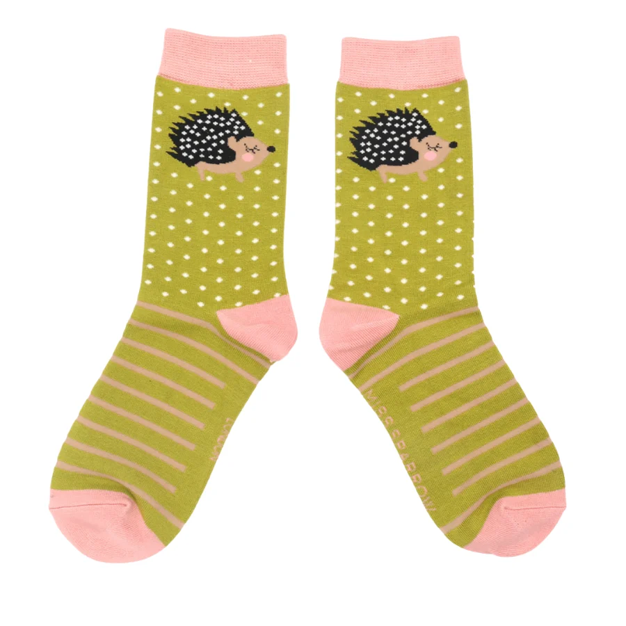 MISS SPARROW Little Hedgehog Socks Lime Bamboo Blend