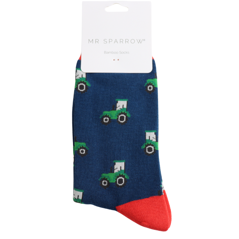 Mr Sparrow Tractor Socks Navy Soft Bamboo Blend