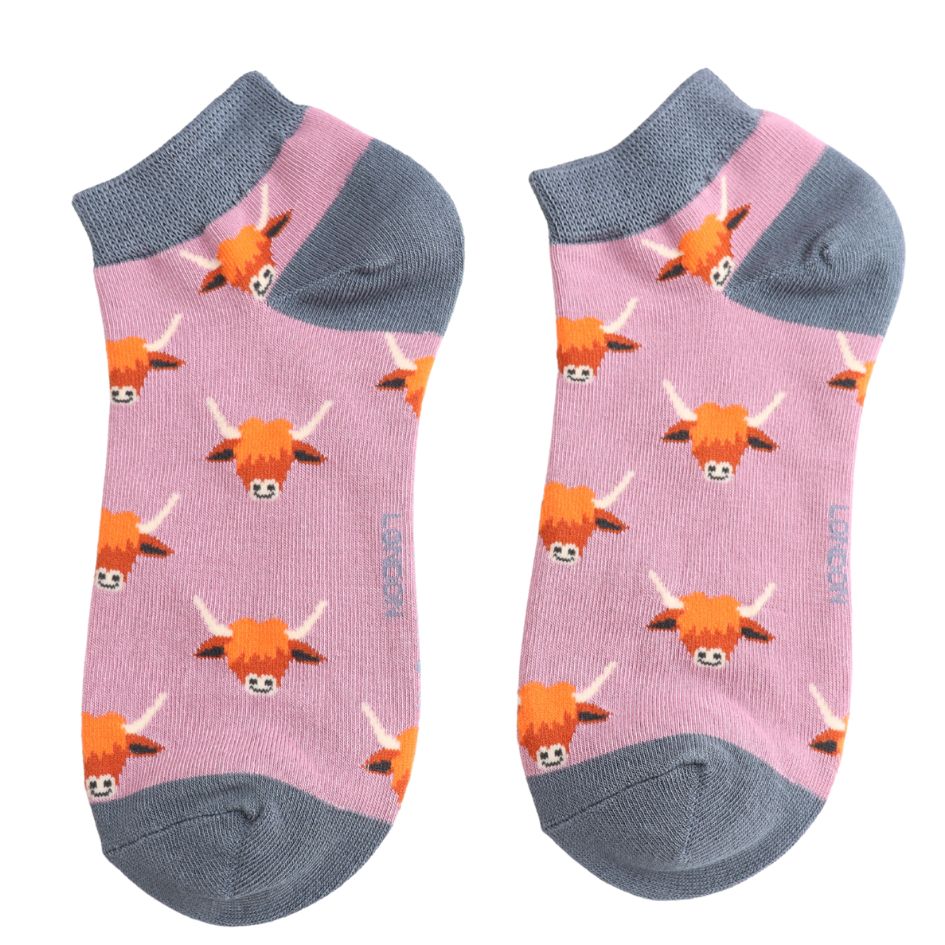Miss Sparrow Highland Cow Trainer Socks Mauve Miss Sparrow Highland Cow Trainer Socks Mauve
