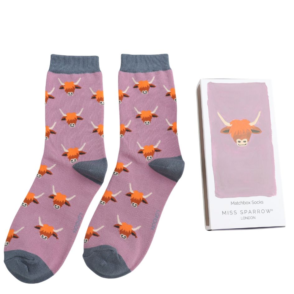 Miss Sparrow Matchbox Socks Highland Cows Gift Miss Sparrow Matchbox Socks Highland Cows Gift