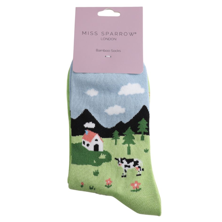 Mr SPARROW Cows In The Field Socks  Bamboo Blend