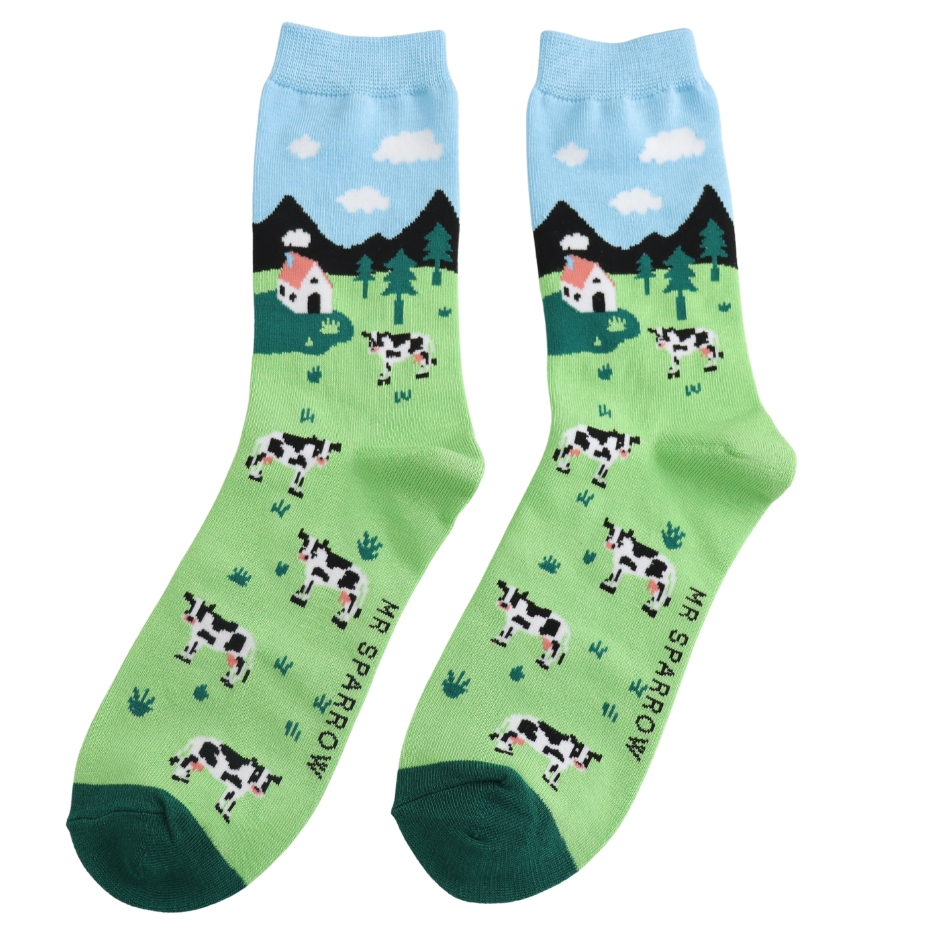 Mr SPARROW Cows In The Field Socks  Bamboo Blend