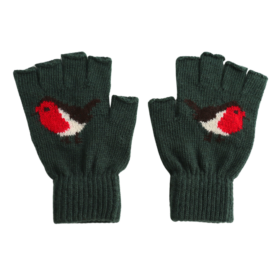 Fingerless Knitted Robin Gloves Green