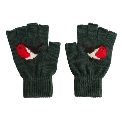 Fingerless Knitted  Robin Gloves Green
