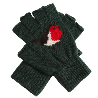 Fingerless Knitted  Robin Gloves Green