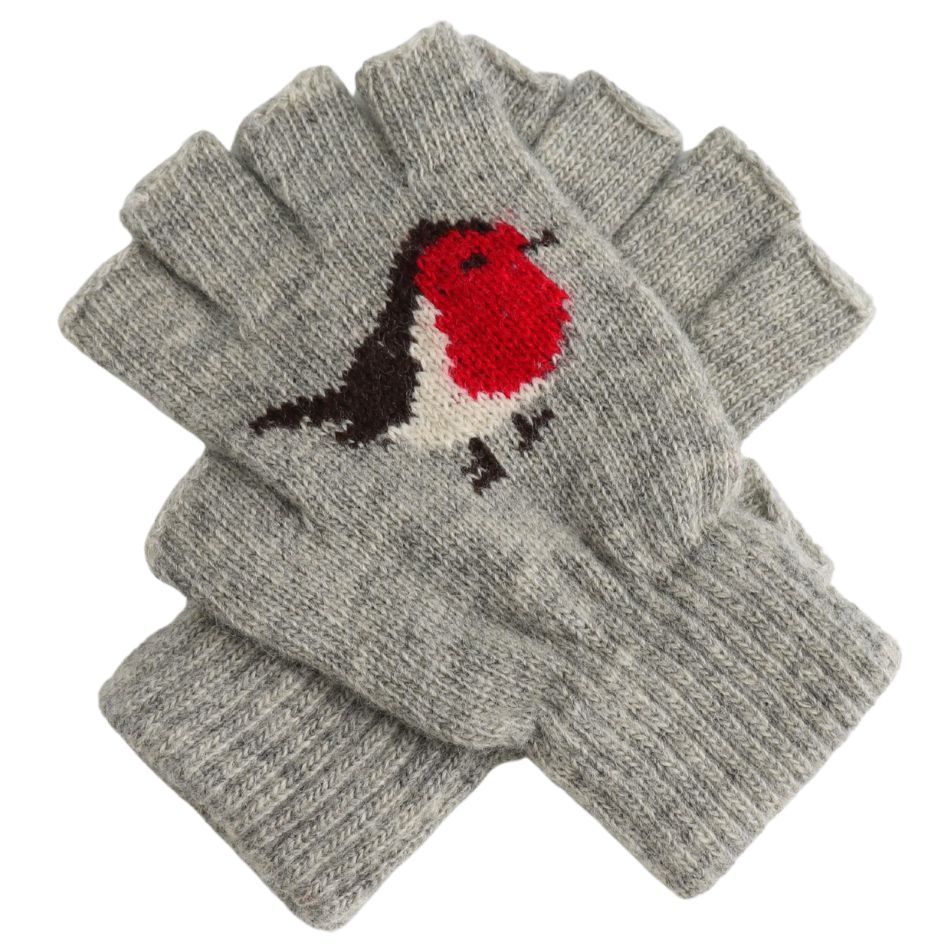 Fingerless Knitted Robin Gloves Silver