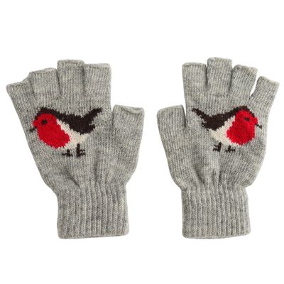 Fingerless Knitted  Robin Gloves Silver