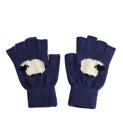 Fingerless Knitted  Sheep  Gloves Navy