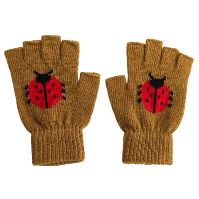 Fingerless Knitted Ladybird  Gloves Mustard