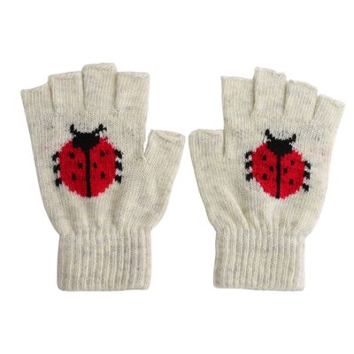 Fingerless Knitted Ladybird  Gloves Cream