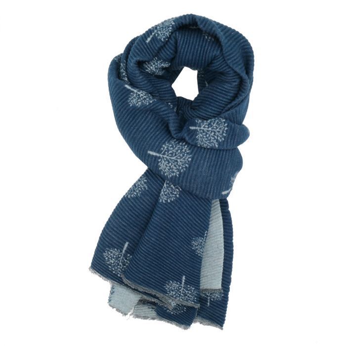 Red Cuckoo Tree Of Life Pleated Scarf Navy