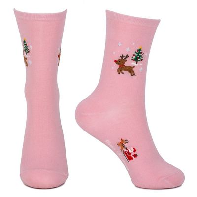JOE COOL Christmas Deer Socks Soft Cotton Pink