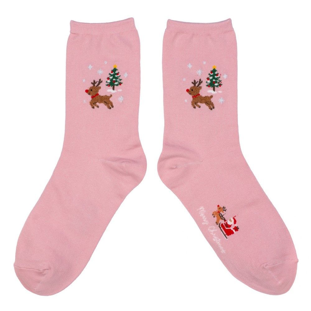 JOE COOL Christmas Deer  Socks Soft Cotton Pink
