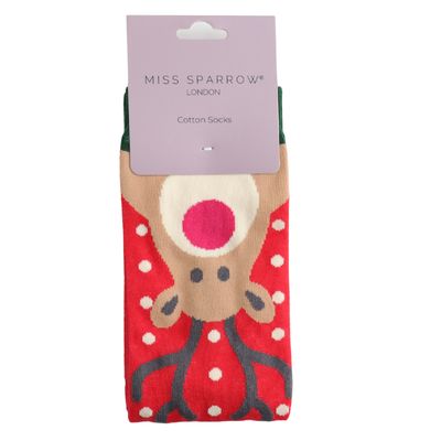 Miss Sparrow Reindeer Socks Red