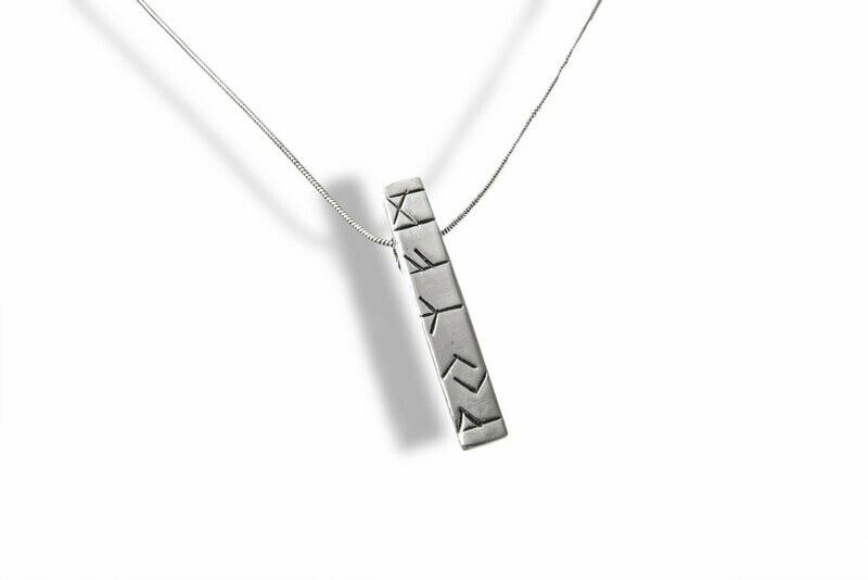 Large Hand stamped Rune Pendant with 20 inch Snake Chain