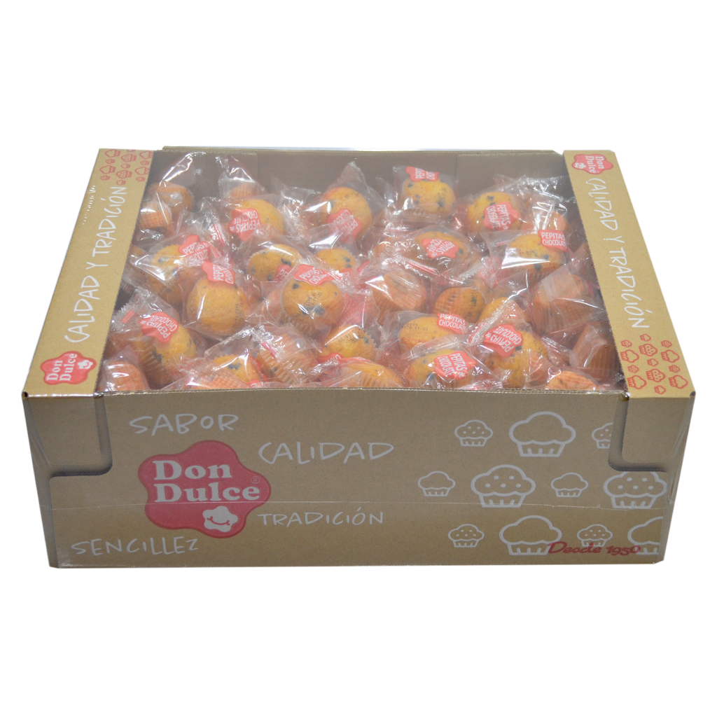 Mini Magdalenas con Pepitas de Chocolate Envueltas Individualmente - Caja 2,5 kg