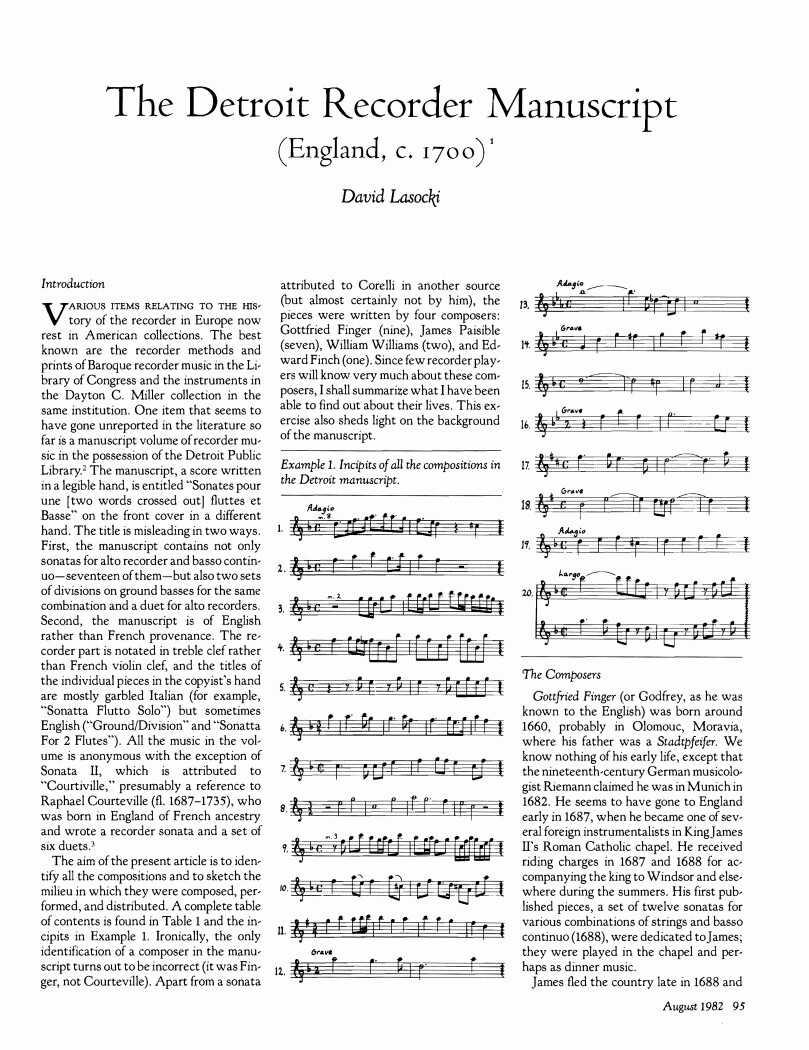 Lasocki, “The Detroit Recorder Manuscript (England c.1700)” (pdf