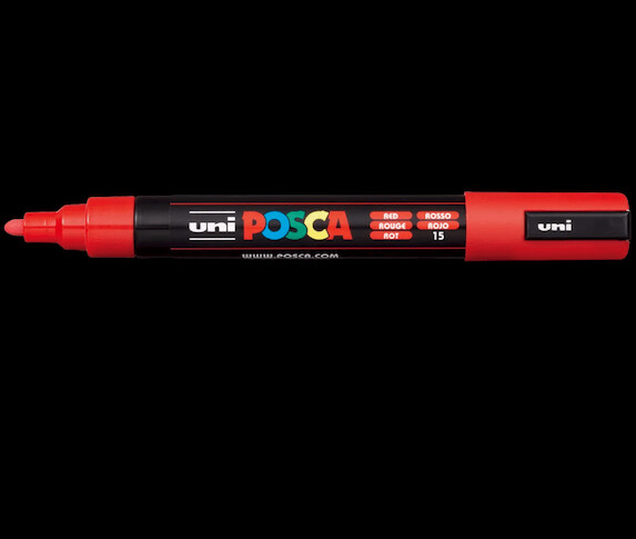 UNI POSCA PC-5M RED 4902778916131 MARKER WRITER WRITING DRAW 2,5MM ART ARTIST CANVAS DIY GRAFFITI TAG BODYPAINTING RENOVATION DECO CUSTOM COMASOUND KARTEL CSK ONLINE