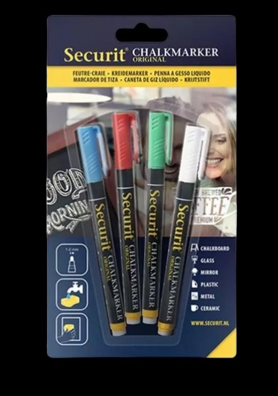 SECURIT CHALK MARKER 8718226492661 SET PACK LOT 4 PIECES ART SHOP STORE GRAFFITI CANVAS SCHOOL PRO SHOWCASE SLATE COMASOUND KARTEL CSK ONLINE