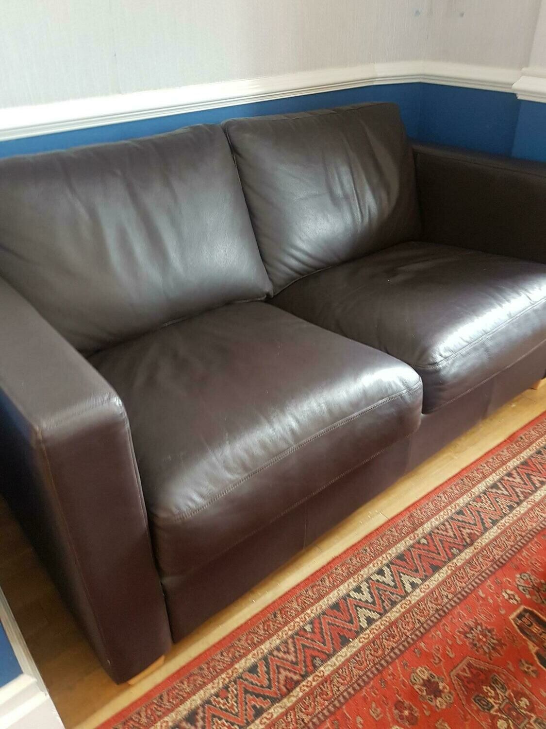 Leather 2 Seater Sofa and Chair Combo Brown