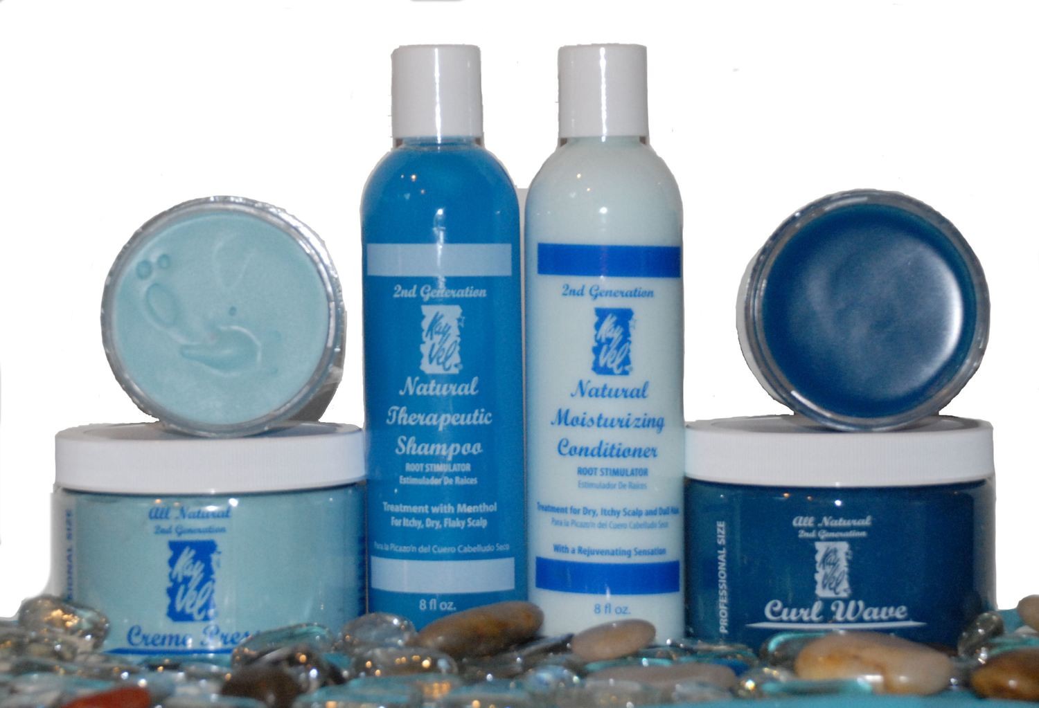 Kay Vel Hair Therapy System consist of (1) 4 oz of All Natural Kay Vel Creme Press, (1) 4 oz Curl Wave, (1) 8 oz Therapeutic Shampoo and (1) 8 oz Moisturizing Conditioner   -  El Sistema de Terapia d