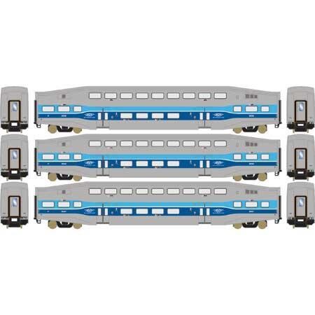 Athearn Ready To Roll HO Bombardier Bi-Level Commuter coach/cab car AMT Set of 3