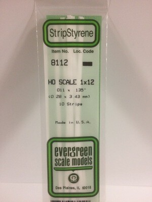 Evergreen StripStyrene HO Scale 1x12 10 Strip