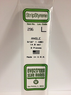 Evergreen Styrene L-Angle 3/16" .188" 3pcs.