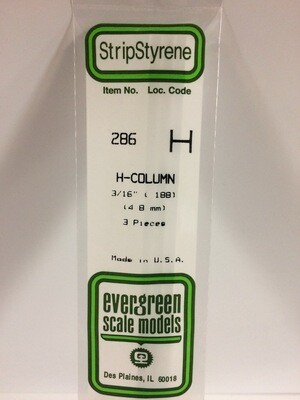 Evergreen Styrene H-Column 3/16" .188"