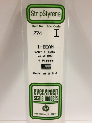 Evergreen Styrene I-Beam 1/8" .125" 4pcs.